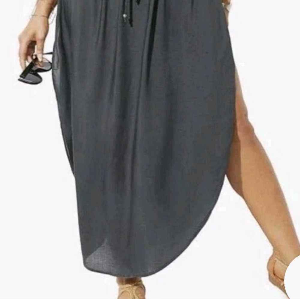 Swimsuits For All Cover-up Tenley Maxi Dress Woman 14/16W Black Side Slits Nwt - Picture 5 of 12